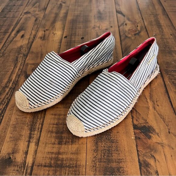 OndadeMar Black White Striped Espadrille Flats Size 38 - Picture 2 of 6